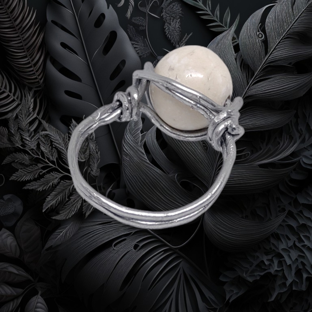 🌲10/$20.  Hand Wired Ring with White Italian Wood Center Stone - Picture 4 of 7